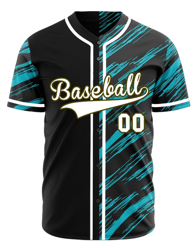 Custom Light Blue Black Slash Half Baseball Jersey