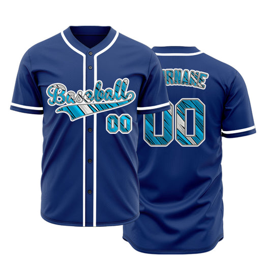 Custom Lightning Line Blue And White Baseball Jersey