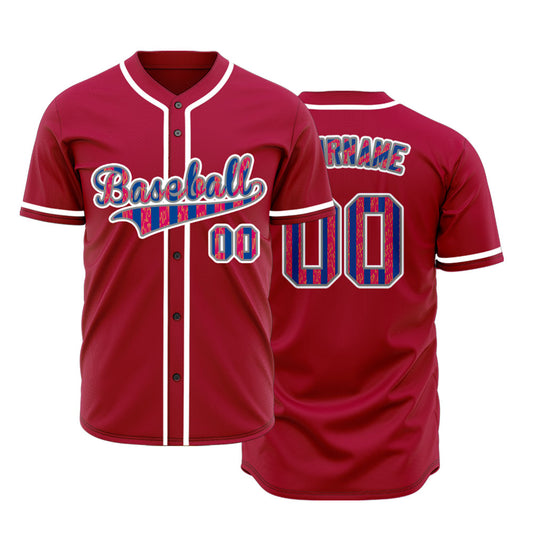 Custom Lines Half Blue Blue Red Baseball Jersey