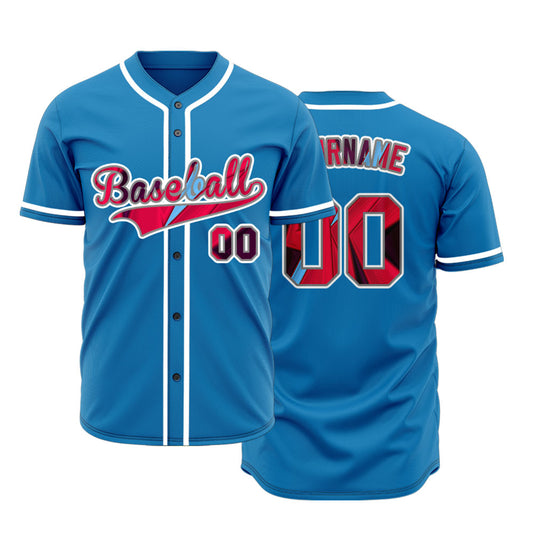 Custom Long Strip Blue Red Baseball Jersey
