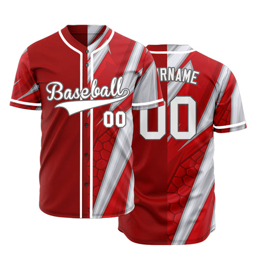 Custom Moire Red Grey Half Baseball Jersey