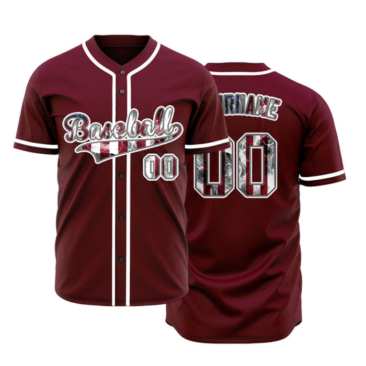 Custom Old Flag Dark Red Baseball Jersey