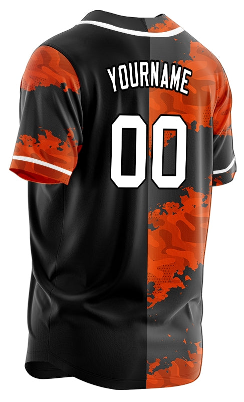 Custom Orange Black Fire Half Baseball Jersey
