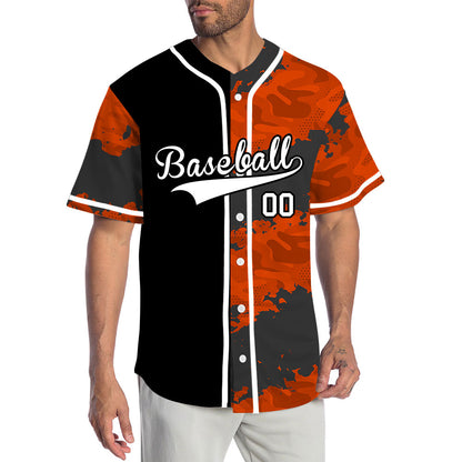Custom Orange Black Fire Half Baseball Jersey