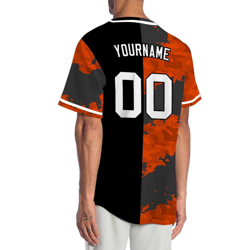 Custom Orange Black Fire Half Baseball Jersey