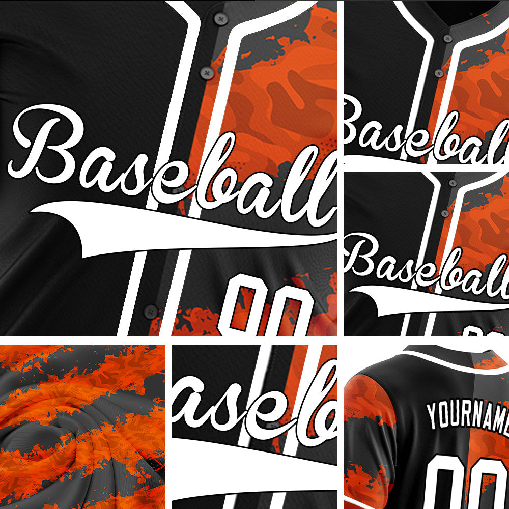 Custom Orange Black Fire Half Baseball Jersey