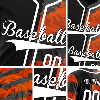 Custom Orange Black Fire Half Baseball Jersey