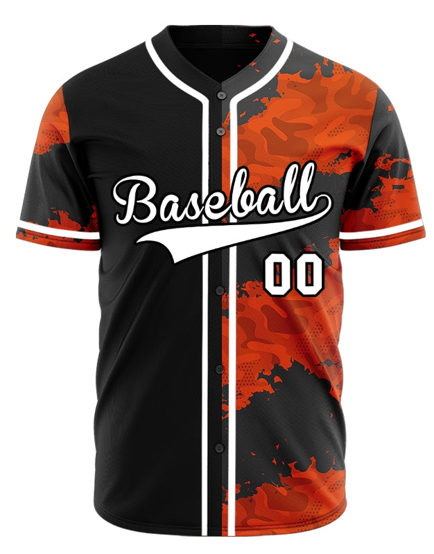 Custom Orange Black Fire Half Baseball Jersey