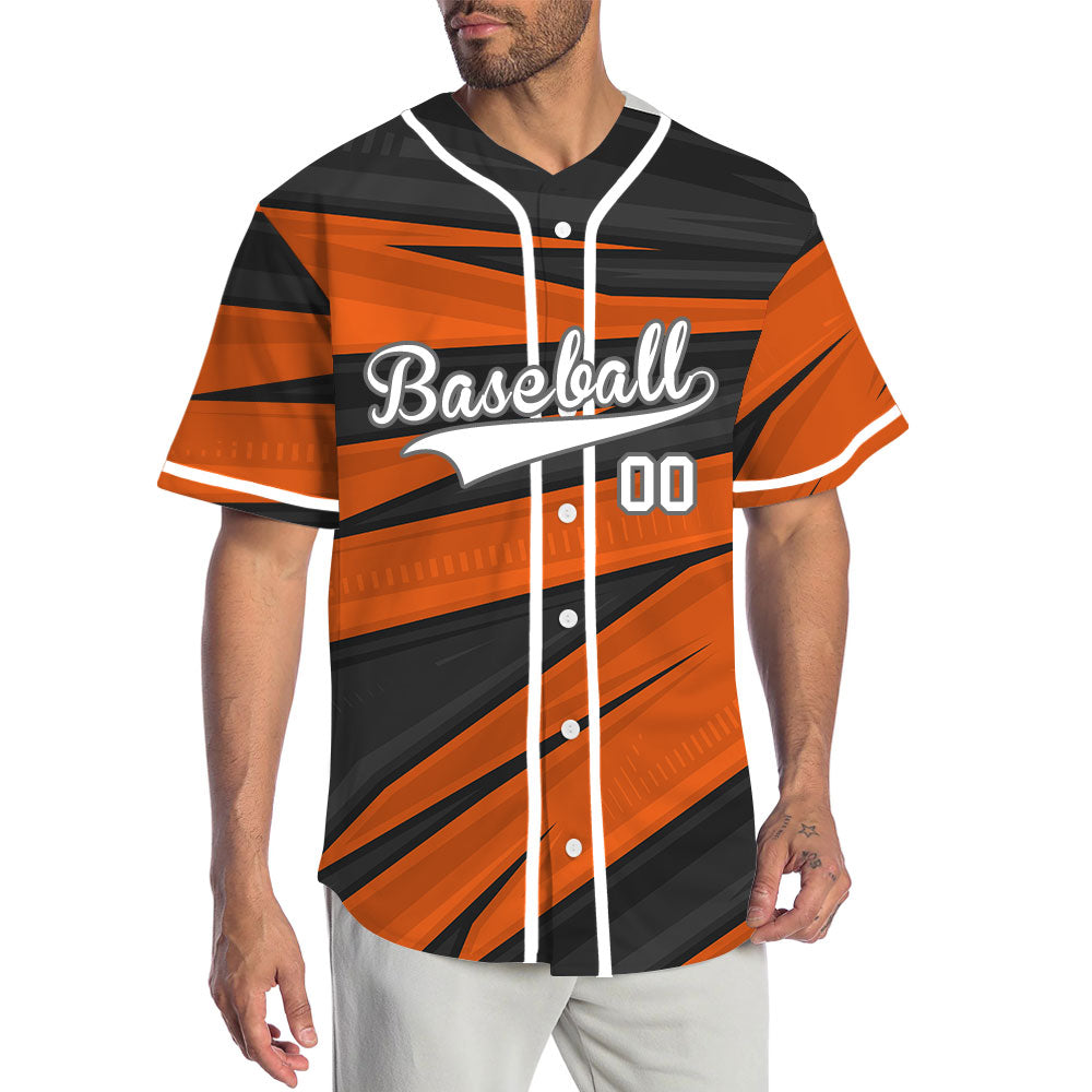 Custom Orange Black Lines Baseball Jersey