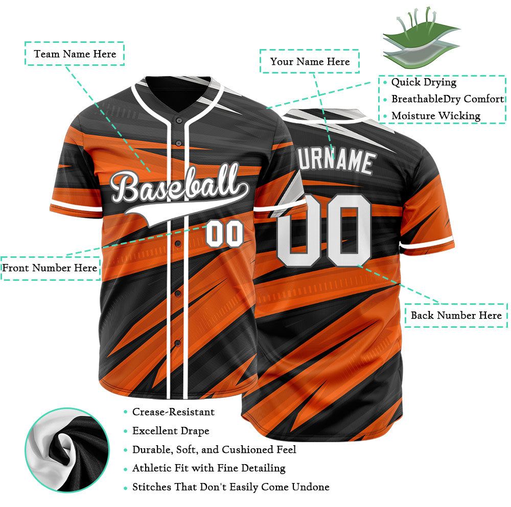 Custom Orange Black Lines Baseball Jersey