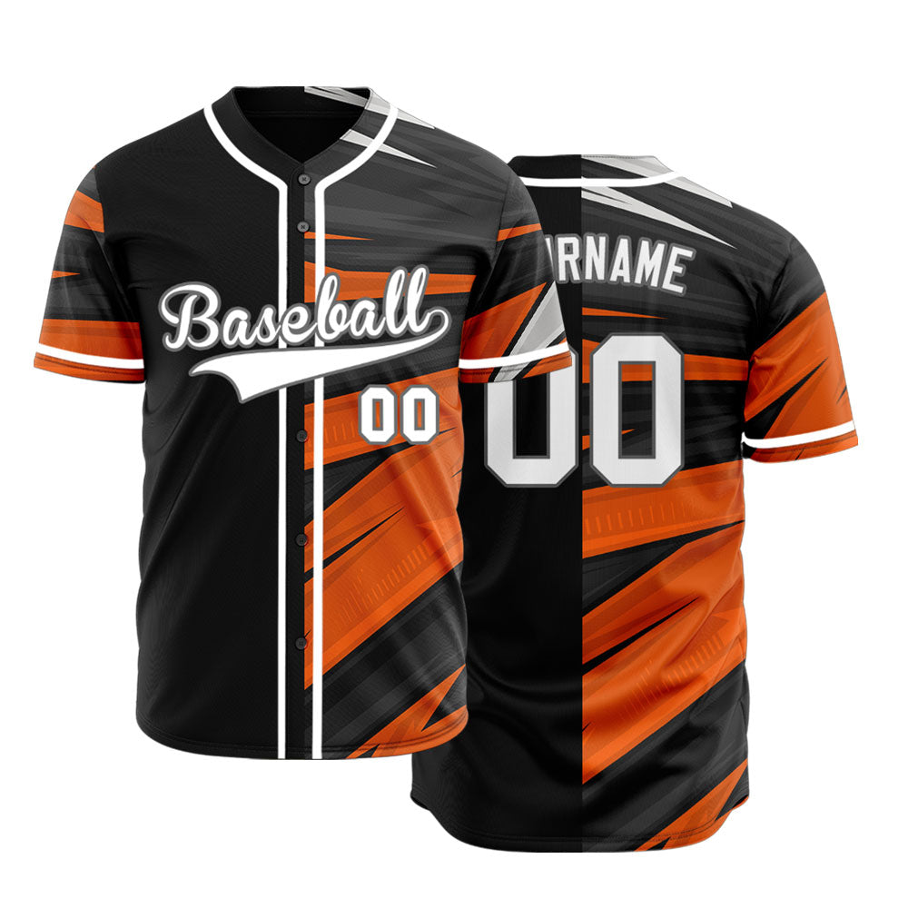 Custom Orange Black Lines Half Baseball Jersey