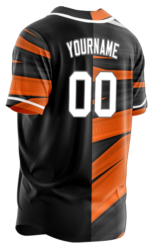 Custom Orange Black Lines Half Baseball Jersey
