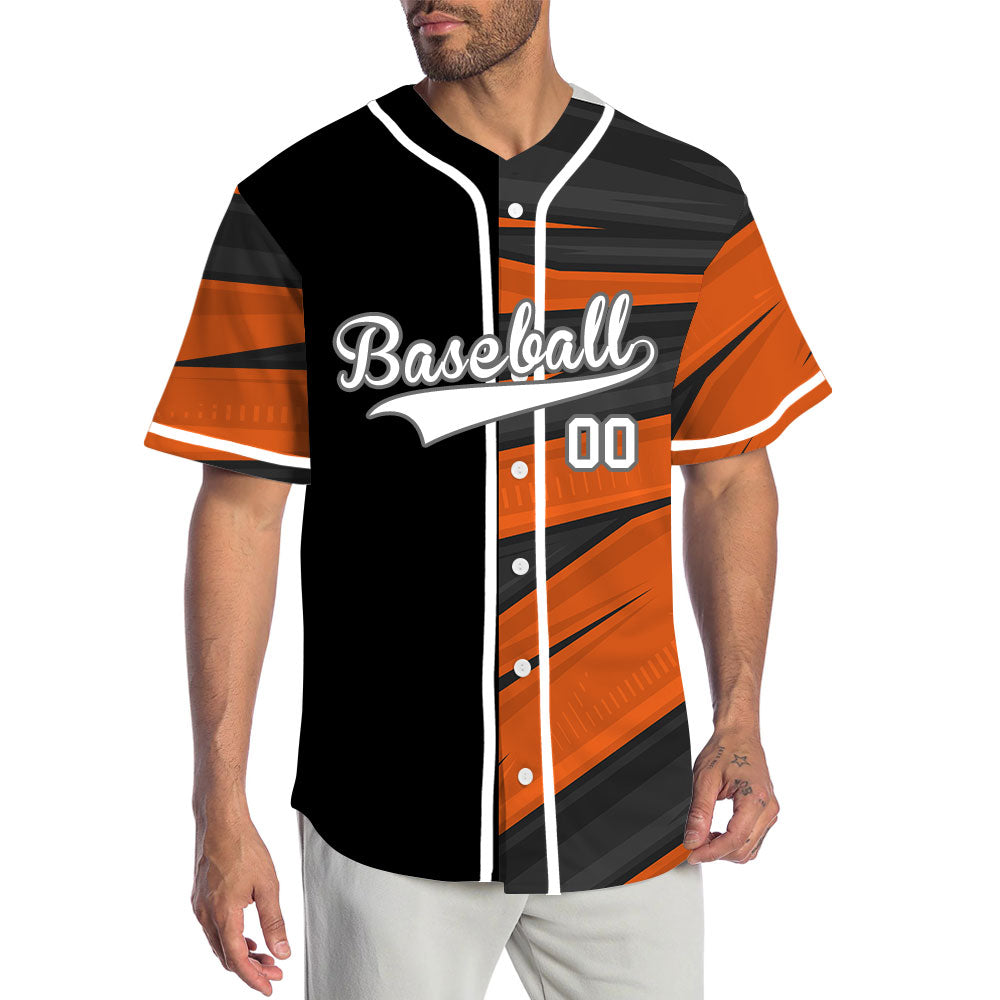 Custom Orange Black Lines Half Baseball Jersey