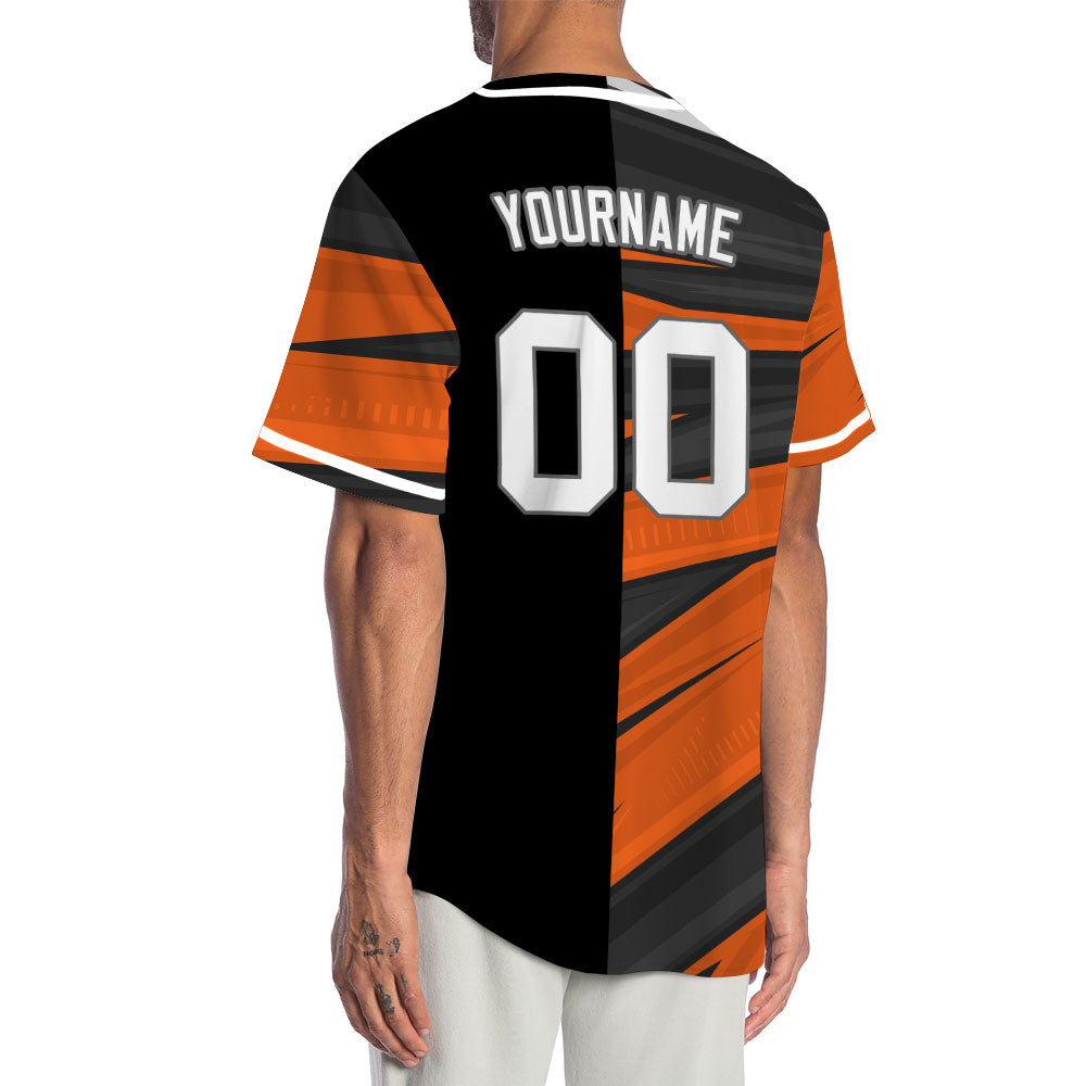 Custom Orange Black Lines Half Baseball Jersey