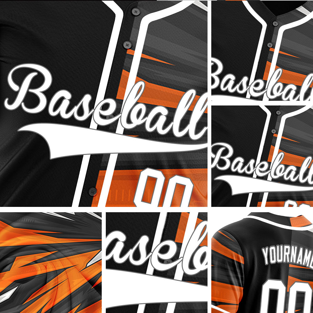 Custom Orange Black Lines Half Baseball Jersey