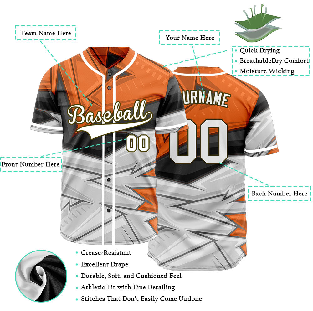 Custom Orange Black White Baseball Jersey