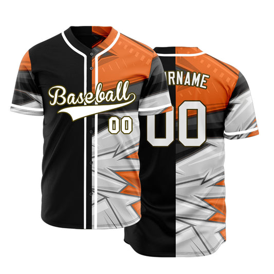 Custom Orange Black White Half Baseball Jersey