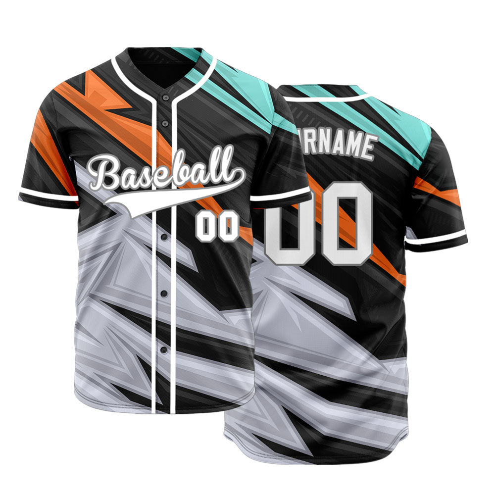 Custom Orange Blue Grey Lines Baseball Jersey