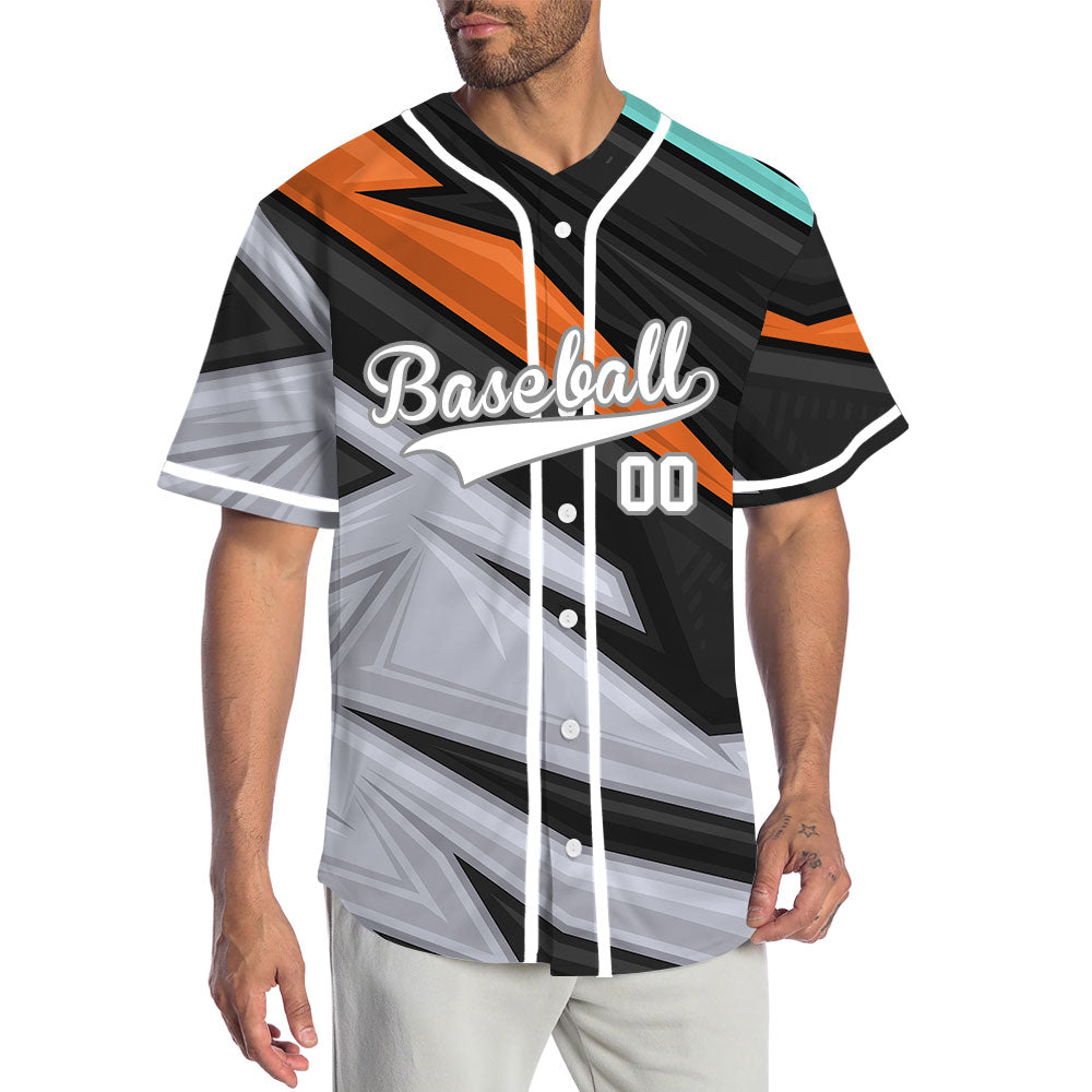 Custom Orange Blue Grey Lines Baseball Jersey