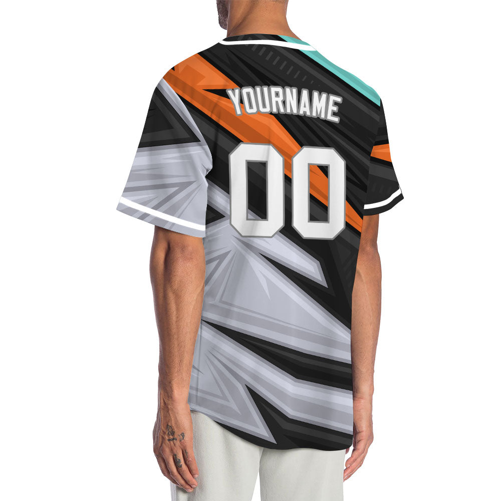 Custom Orange Blue Grey Lines Baseball Jersey