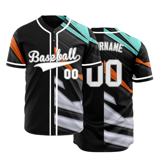 Custom Orange Blue Grey Lines Half Baseball Jersey