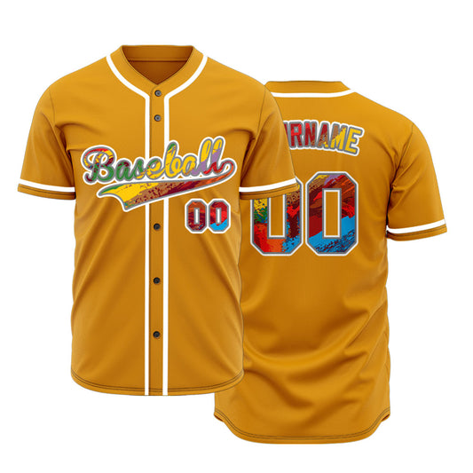 Custom Orange Colorful Ink Baseball Jersey
