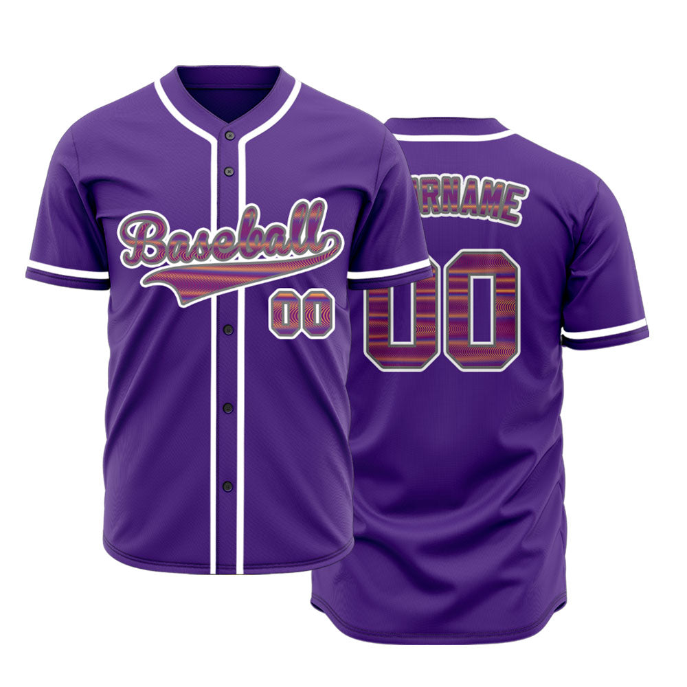 Custom Orange Corrugated Line Purple Baseball Jersey