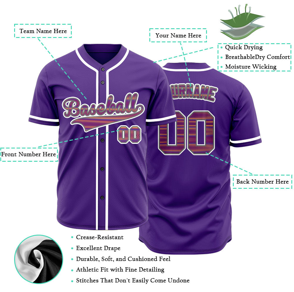 Custom Orange Corrugated Line Purple Baseball Jersey