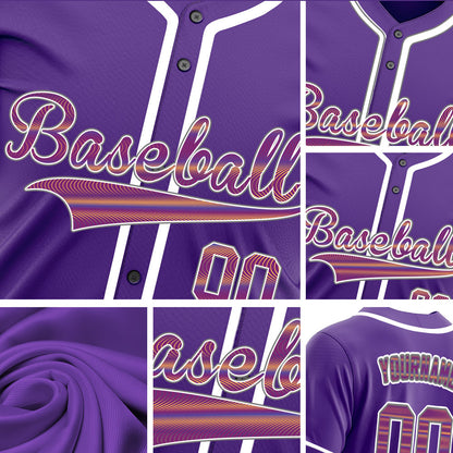 Custom Orange Corrugated Line Purple Baseball Jersey