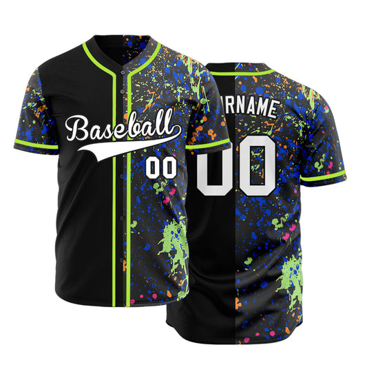 Custom Orange Green Pink Ink Half Baseball Jersey