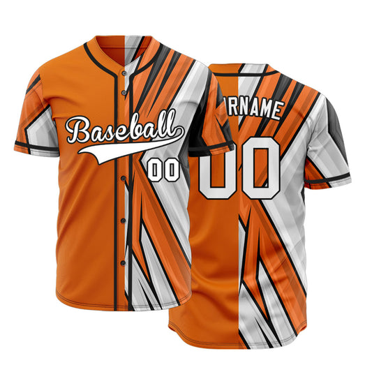 Custom Orange White Black Lines Half Baseball Jersey