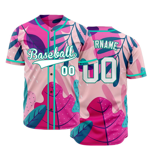 Custom Pink Purple Hawaiian Baseball Jersey