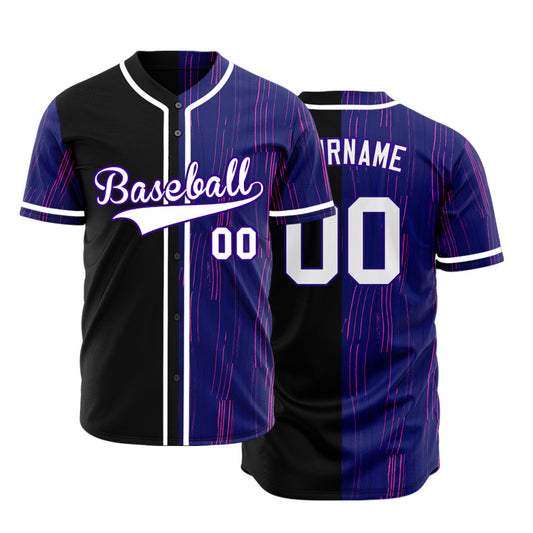 Custom Pink Purple Lines Half Baseball Jersey