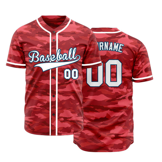 Custom Pink Red Dark Camouflage Baseball Jersey