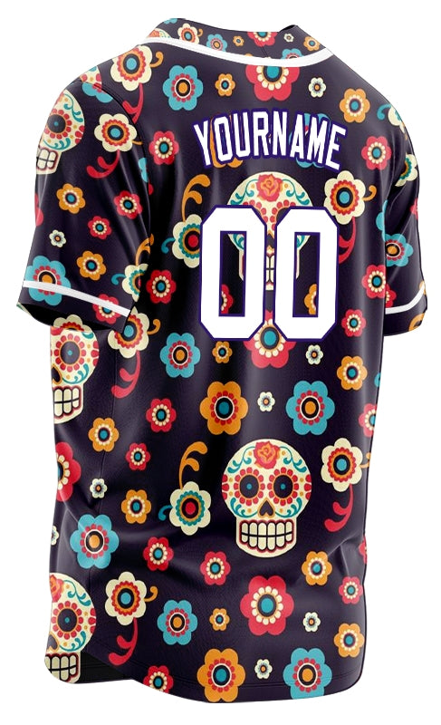 Custom Purple Flower Skull Baseball Jersey