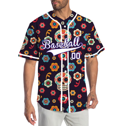 Custom Purple Flower Skull Baseball Jersey