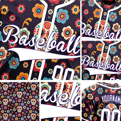 Custom Purple Flower Skull Baseball Jersey