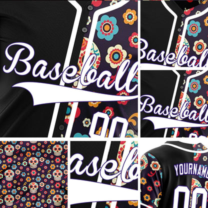 Custom Purple Flower Skull Half Baseball Jersey