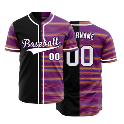 Custom Purple Orange Corrugated Line Half Baseball Jersey