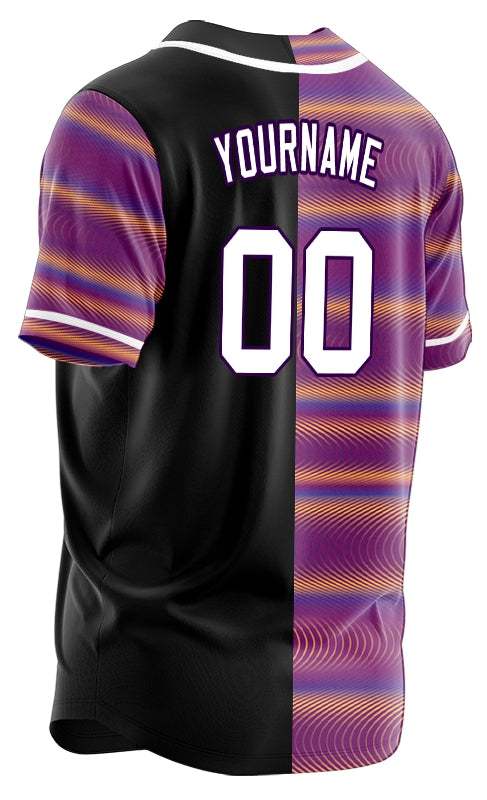 Custom Purple Orange Corrugated Line Half Baseball Jersey