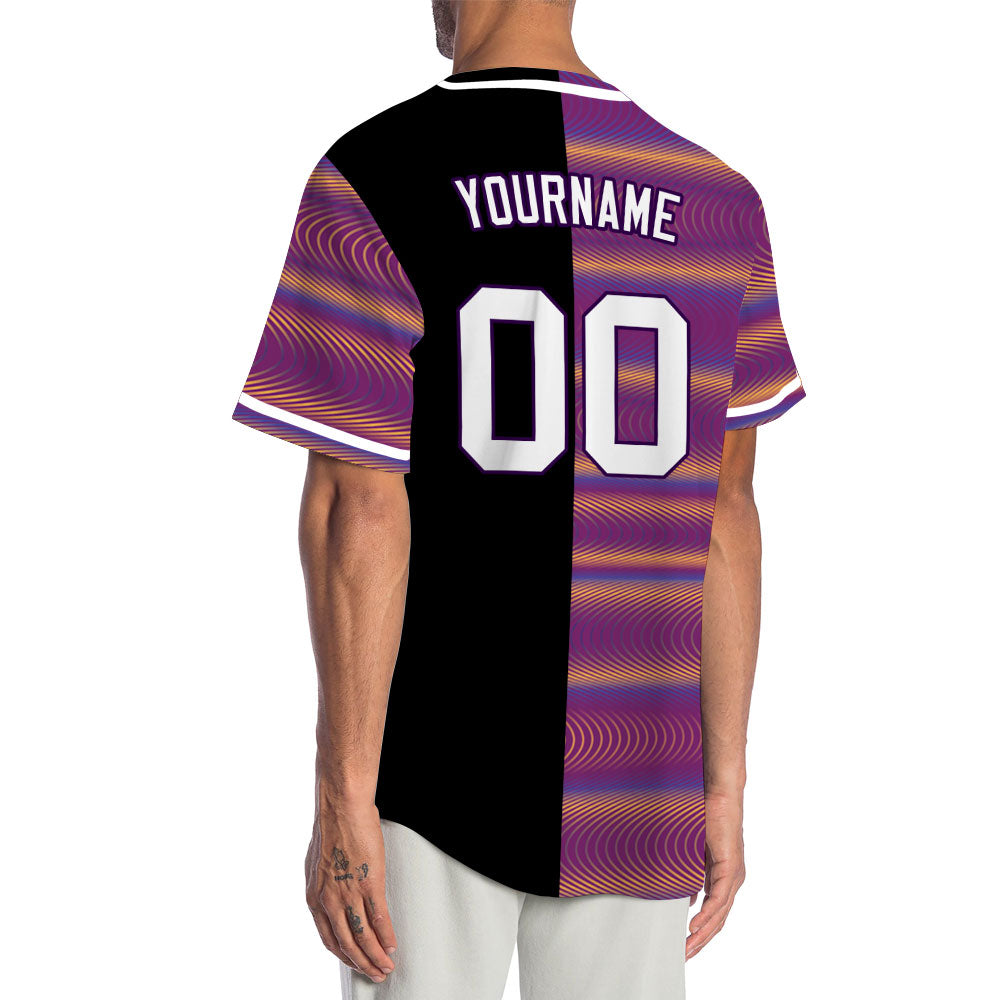 Custom Purple Orange Corrugated Line Half Baseball Jersey