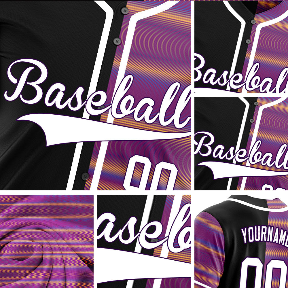 Custom Purple Orange Corrugated Line Half Baseball Jersey