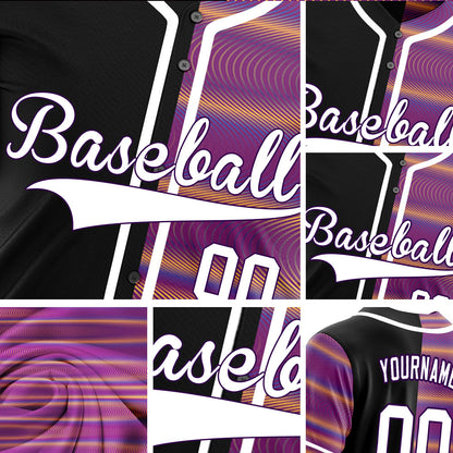 Custom Purple Orange Corrugated Line Half Baseball Jersey