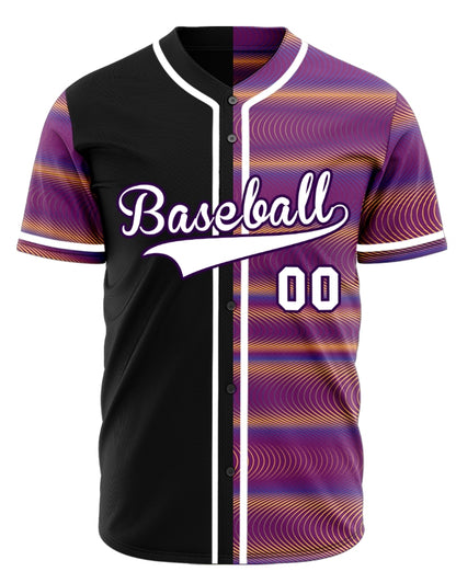 Custom Purple Orange Corrugated Line Half Baseball Jersey