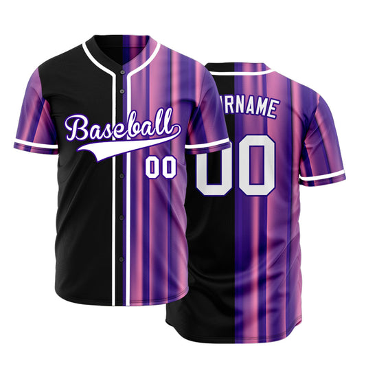 Custom Purple Pink Lines Half Baseball Jersey