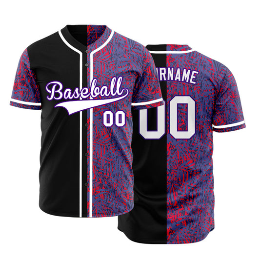 Custom Purple Red Leaves Half Baseball Jersey
