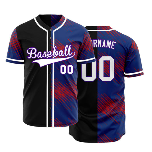 Custom Purple Red Slash Half Baseball Jersey