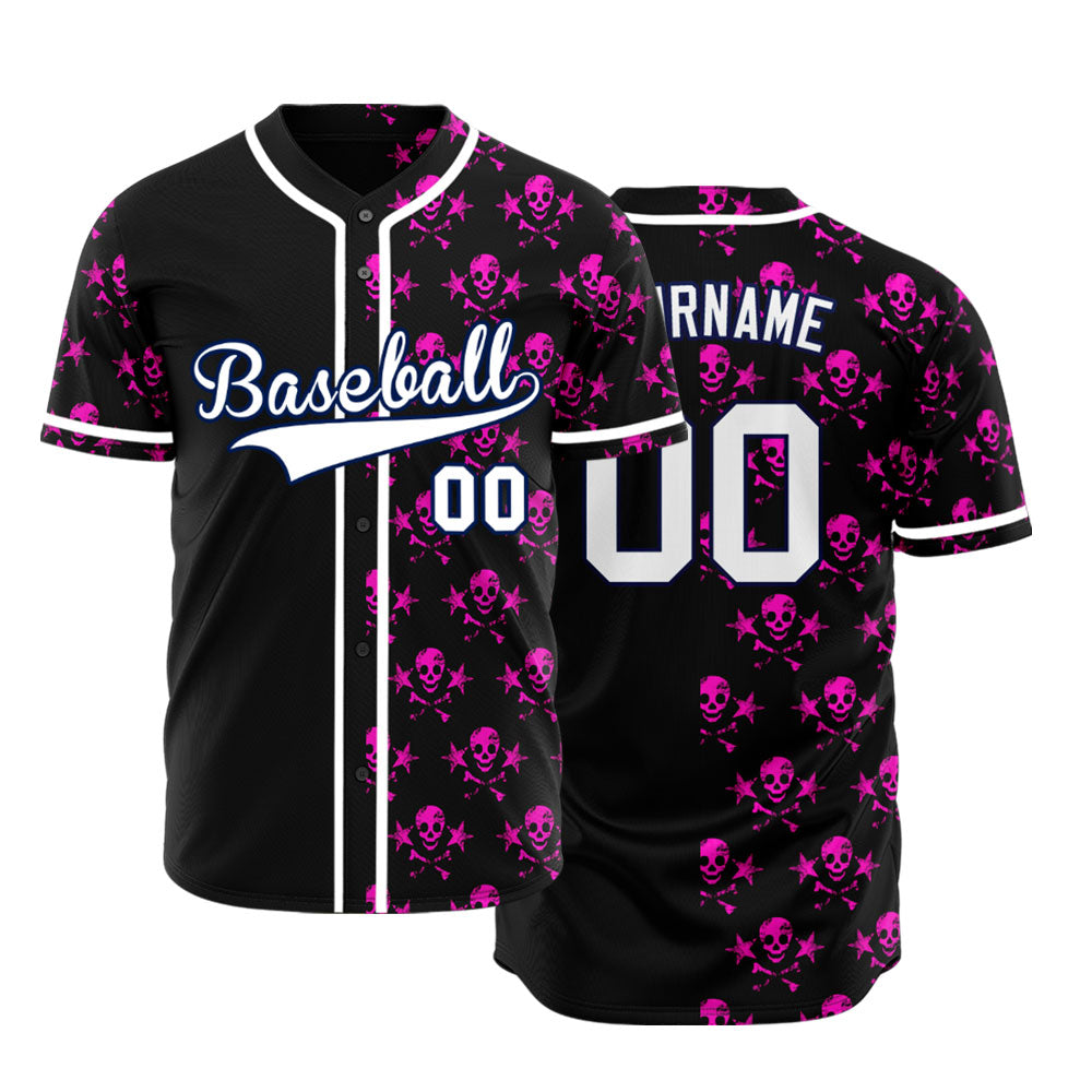 Custom Purple Star Skull Half Baseball Jersey