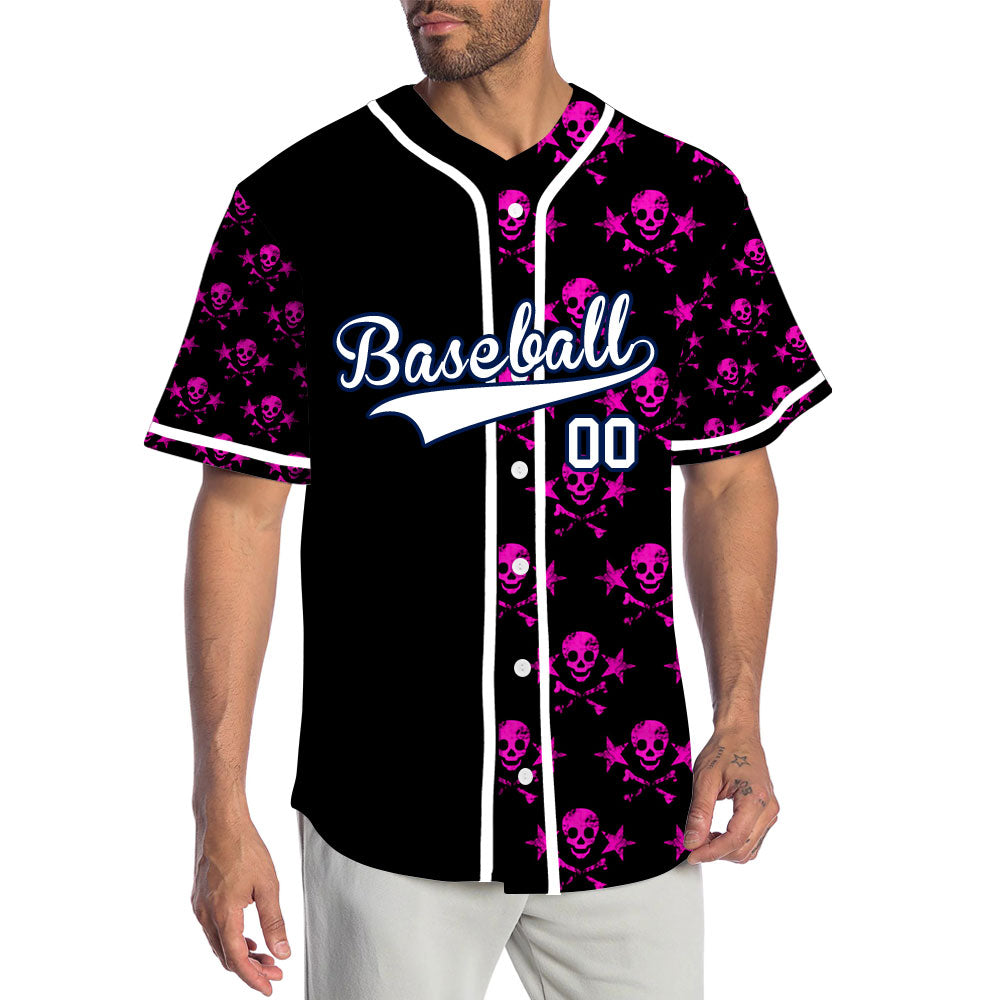 Custom Purple Star Skull Half Baseball Jersey