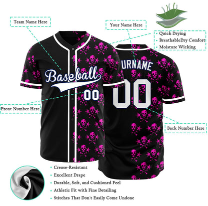 Custom Purple Star Skull Half Baseball Jersey